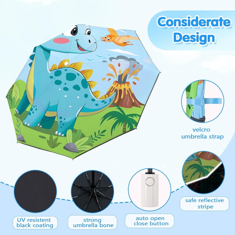 Decalsweet Kids Folding Umbrella Auto Open/Close Anti-rebound Safe Design UV Resistant Automatic Children Travel Umbrellas 8 Rib Reinforced Canopy 360° Reflective Strip Lightweight Cute Umbrella for Girls & Boys - Image 5